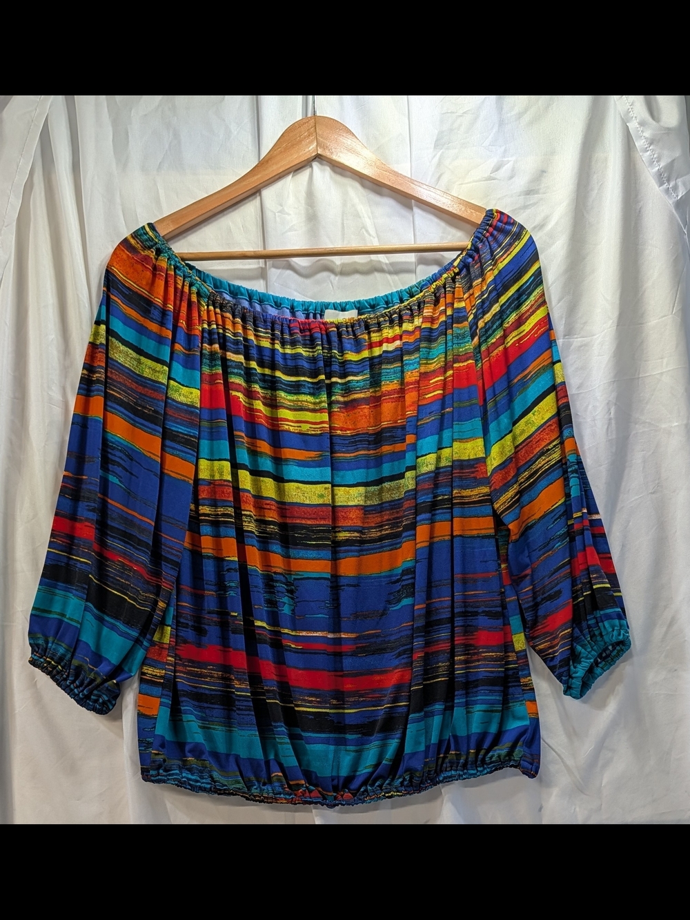 Joseph Ribkoff Off-Shoulder Boho style Multicolor Stripe Women's Top Size 12